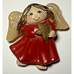 Vintage S. Lehman Christmas Angel Brooch Pin Glitter Detail J-2N